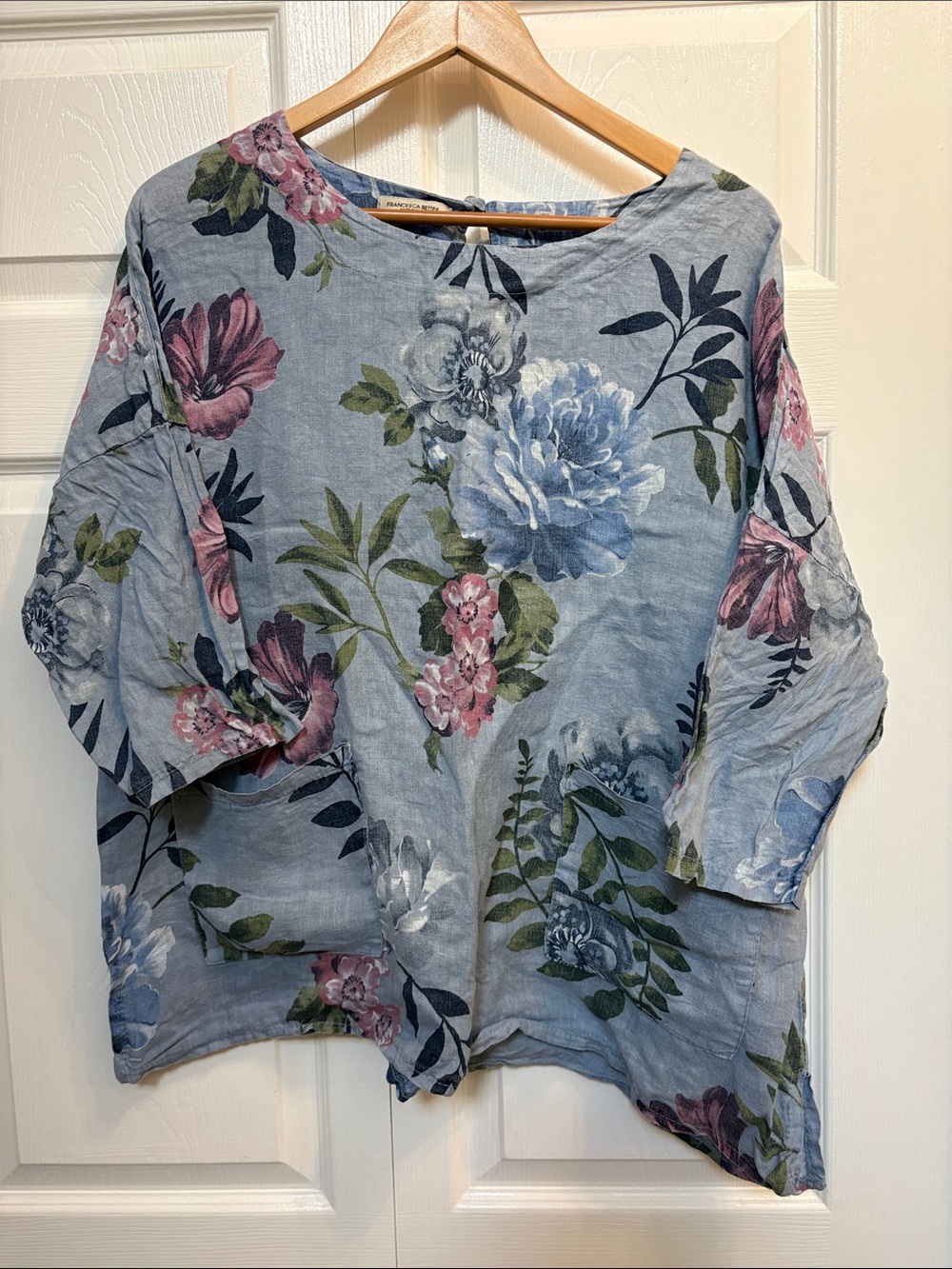 Francesca Bettina 100% Linen Tunic Top in Light Blue